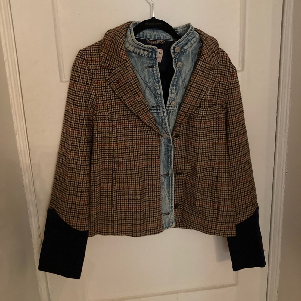 Free people, faux layered denim/tweed jacket NWOT